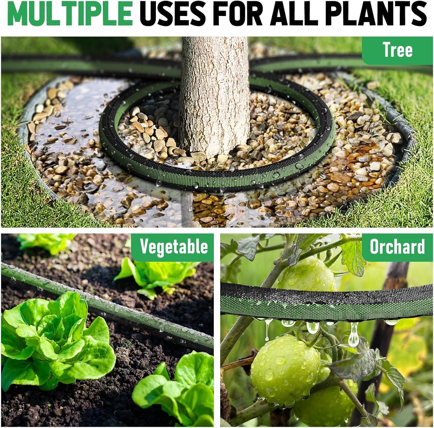 Flat Soaker Hose 25ft for Garden and Lawns, 80% Water-Saving Drip Irrigation Hose with Anodized Aluminum Ends, Flexible Leakproof Double Layer Gardening Hoses ﻿