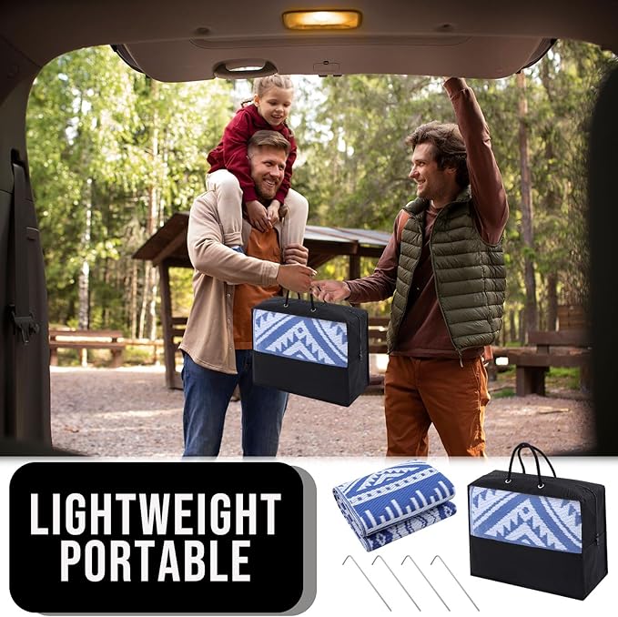 OLANLY Outdoor Rug Waterproof 9x12 ft, Reversible Outdoor Plastic Straw Rug, Boho Patio Rug, Indoor Outdoor Carpet, RV Mat Outside for Patio, Camp, Picnic, Balcony, Deck, Backyard, Blue & White