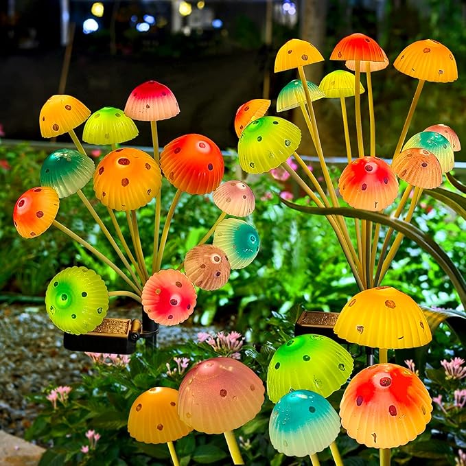 Kohlrabi Solar Garden Lights, 4 Pack Solar Mushroom Lights Outdoor, Upgraded 48LED Solar Mushroom Yard Decor Outside Waterproof, Garden Decor for Lawn Front Porch Patio Backyard, 6 Colors Mushroom