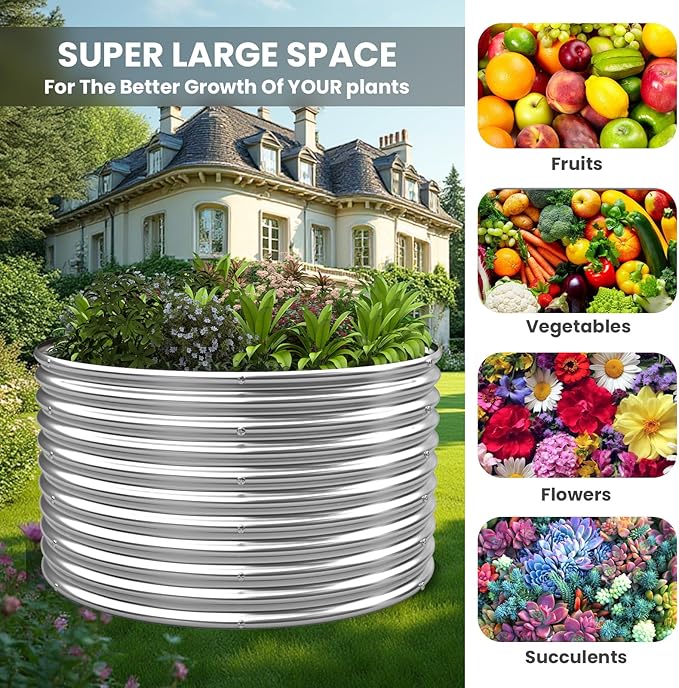 3 Pack 40x40 inch Tall Round Galvanized Raised Garden Bed Outdoor,Metal Garden Bed for Vegetables,Steel Raised Beds for Gardening,Above Ground Garden Box for Flower