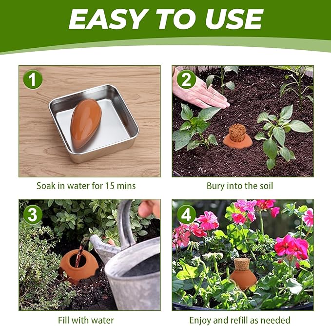 4 Pack Olla Watering Pot, Self Watering Globes 5.2oz Slow Release Terracotta Watering Spikes for Indoor Outdoor Plants, Easy to Refill Automatic Dripping Clay Bulbs Planter Insert (4.9" Tall, Cone)