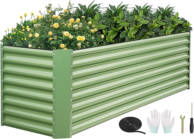 8x2x2ft Raised Garden Bed - Galvanized Deep Root Planter Boxes Outdoor with Wing Nuts and Safety Edges for Gardening Vegetables, Flowers, Herbs, Succulents - Olive Green