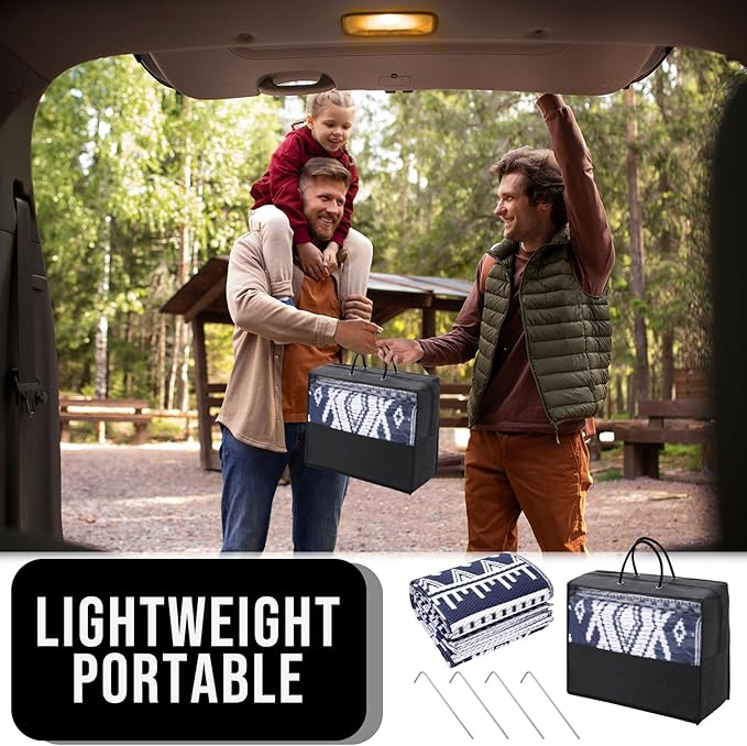 OLANLY Outdoor Rug Waterproof 6x9 ft, Reversible Outdoor Plastic Straw Rug, Boho Patio Rug, Indoor Outdoor Carpet, RV Mat Outside for Patio, Camp, Picnic, Balcony, Deck, Backyard, Navy & White