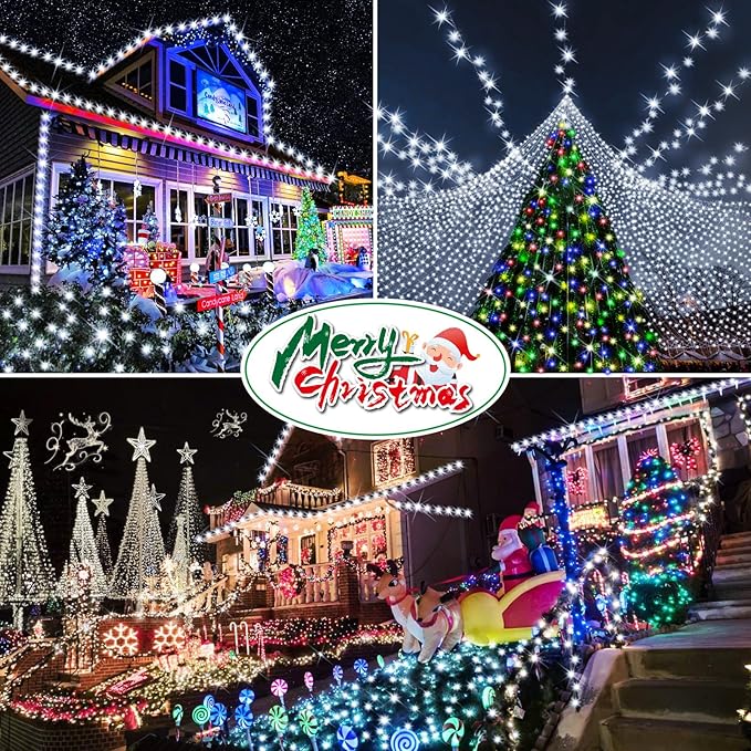 Hezbjiti 2 Pack 1000 LED 403 FT Christmas String Lights Outdoor, 8 Lighting Modes IP44 Waterproof Fairy Lights with Timer and Dimmable Function for Party Tree Decorations (Cold White, Green Wire)