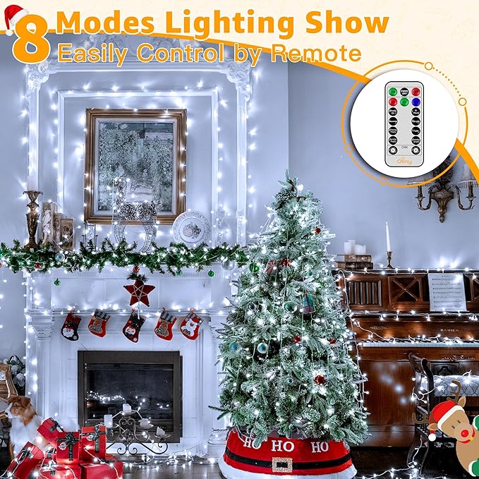 Ollny Outdoor String Lights 800LED 262FT, Cool White Waterproof Fairy Light with Remote Plug in, 8 Modes Timers Dimmable Christmas Lights for Outside Indoor Bedroom Patio Camping Garden
