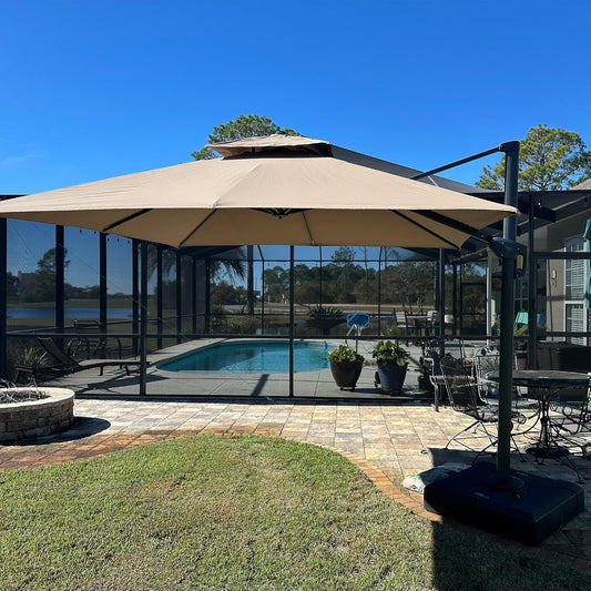 PURPLE LEAF 10FT Cantilever Outdoor Umbrellas Large Patio Umbrella Hanging Double Top Square Offset Umbrella with 360°Rotation Tilting Umbrella Outdoor Patio, Taupe