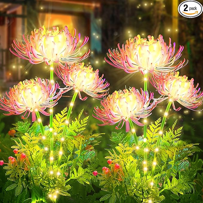 SunKite Solar Garden Lights, Solar Flowers Lights with Glowing Flowers & Stems, Upgraded Solar Panel, Solar Lights Outdoor for Garden,Yard Patio Pathway Decor, Gift for Mother （2 Pack）