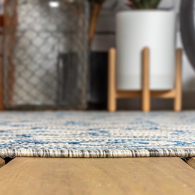 JONATHAN Y SMB106C-9 Charleston Vintage Filigree Textured Weave Indoor Outdoor Area Rug Classic Coastal Easy Cleaning Bedroom Kitchen Backyard Patio Non Shedding, 9 X 12, Gray/Navy