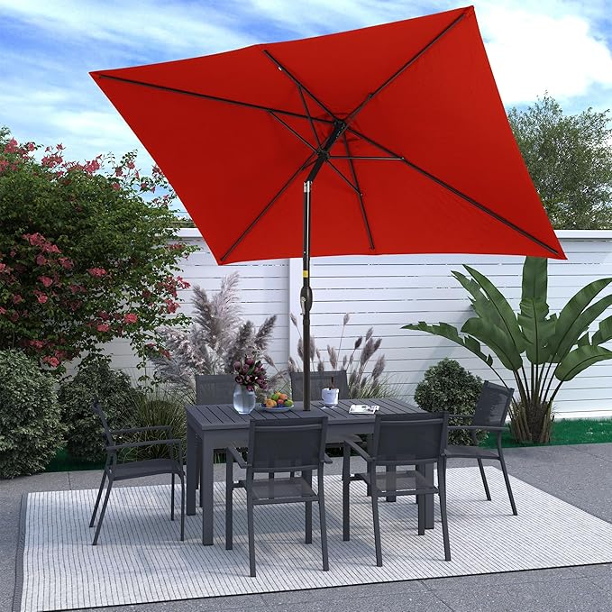 SUNVIVI OUTDOOR Patio Umbrella, 6.5' x 10' Rectangular Patio Umbrella, Metal Pole Square Outdoor Umbrella with Crank and Push Button Tilt, 6 Steel Ribs, Polyester Canopy