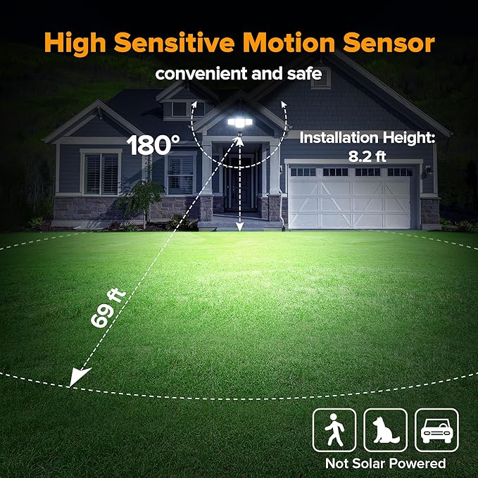 LUTEC 80W 9000LM LED Security Lights Motion Sensor Outdoor Lights, 4 Head LED Flood Light Outdoor 5000K Daylight, IP65 Waterproof, Motion Detected Light for Outside, Garage, Yard - 2 Pack (Black)