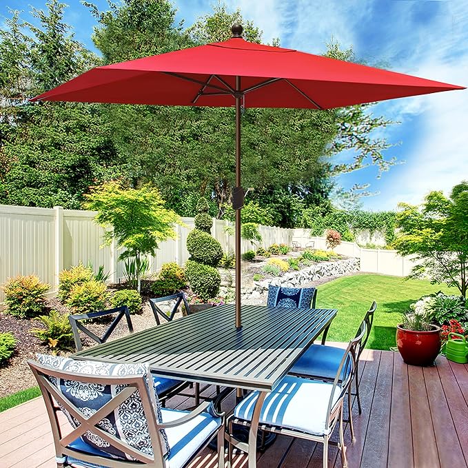 EliteShade USA 10-Year-Non-Fading 6.5x10Ft Rectangular Market Umbrella Patio Umbrella Outdoor Table Umbrella with Ventilation, Logo Red