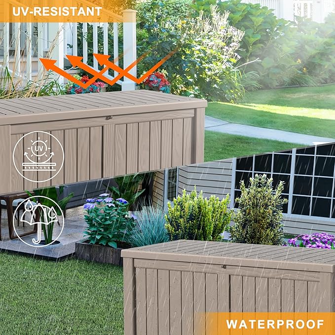 120 Gallon Outdoor Storage Box – Waterproof Deck Box for Patio & Garden,Light Brown