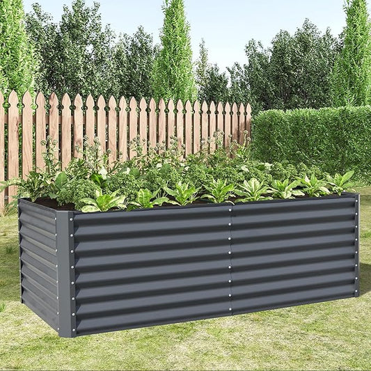 Domi Galvanized Raised Garden Bed, Outdoor Planter Garden Boxes Large Metal Planter Box for Gardening Vegetables Fruits Flowers, Dark Grey (6x3x2ft)
