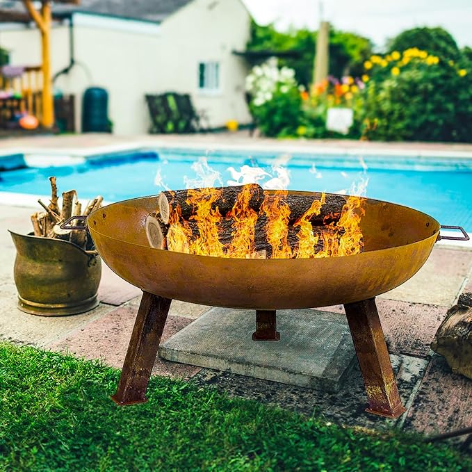 Sunnydaze 30-Inch Cast Iron Heavy-Duty Fire Pit for Outside - Wood-Burning Outdoor Fire Pit Bowl with Handles - Oxidized Finish