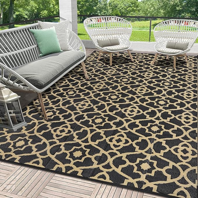 HEBE Outdoor Rug Waterproof 5x8, Reversible Plastic Straw Rug RV Camping Rug, Indoor Outdoor Patio Mat Clearance, Outside Carpet for Porch,Deck,Camper,Balcony,Backyard,Picnic