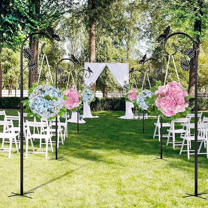 Shepherds Hooks for Outdoor Hummingbird Bird Feeder Pole Hanger 49 Inches with 5 Prongs Base Stainless Metal Adjustable Garden Hanging Holder Weddings Garden Decor Butterfly 2-Pack