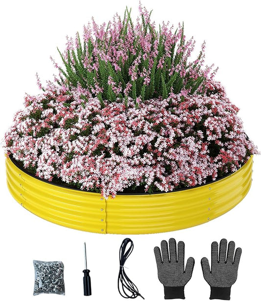 Galvanized Metal Planter Round Raised Garden Bed Kit for Gardening Outdoor，3x3x1ft Grow Garden Box Raised Flower Bed，Round Galvanized Planter Outdoor Large Metal Fire Pit Ring