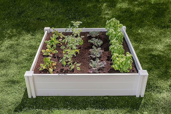 Vita Classic 4 Foot x 4 Foot x 11 inch White Vinyl Raised Modular Garden Bed, White, PVC, BPA and Pthalate Free, VT17108