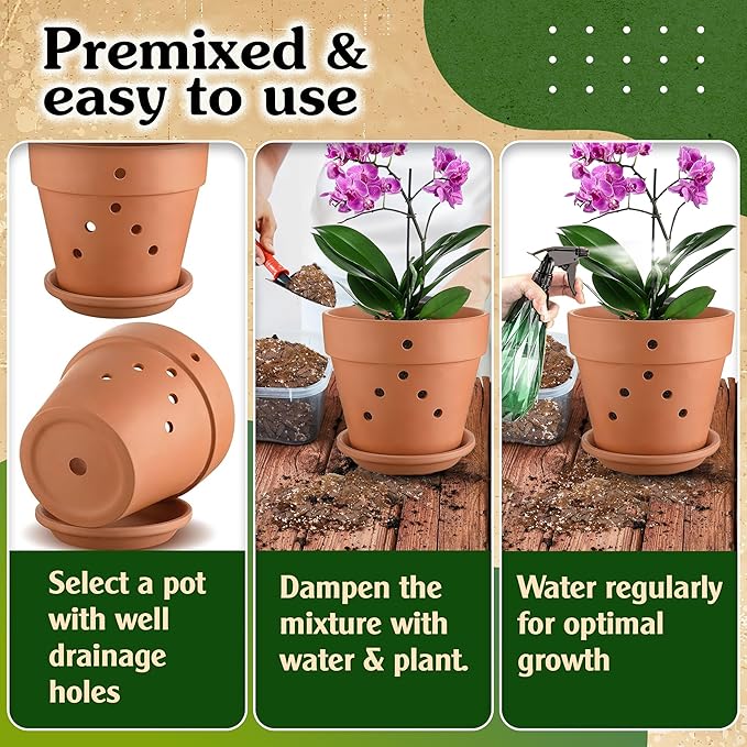 Orchid Potting Mix for Repotting - Pine Bark Mulch, Perlite Stone & Coco Fiber Natural Ingredients - Orchid Bark Potting Mix, Orchid Repotting Kit Drainage Indoor Potting Medium 2QT (2 Quarts)