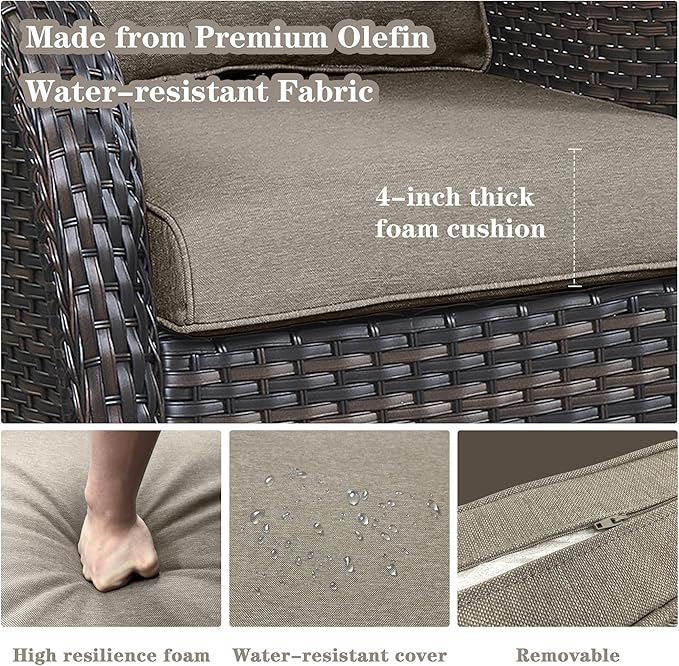 Patio Furniture Set Swivel Rcoker - 3 Pieces Outdoor Glider Rocking Chairs with Small Side Table, Wicker Chair Sets for Porch, Balcony and Garden