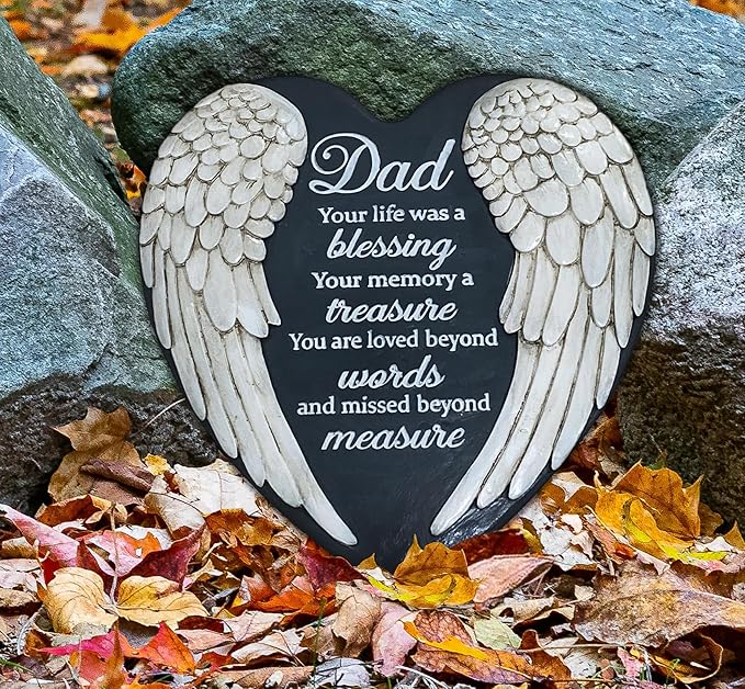 Dad Memorial Garden Stone, Dad Stepping Garden Memorial Stone, in Memory of Dad Stones Gifts for Loss of Father, Loss of Dad, Father Memorial Angel Wings Heart Stone TNS13