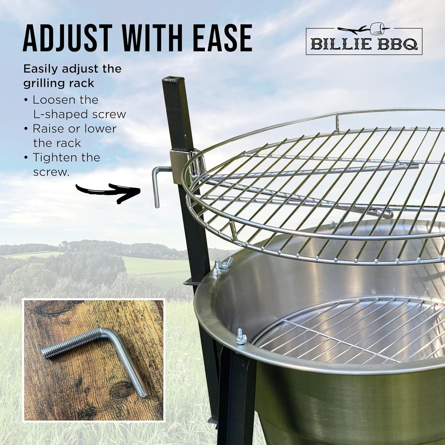 18-Inch Portable Campfire Pit & Grill - Stainless Steel Fire Pit with Raised Edge Grilling Rack