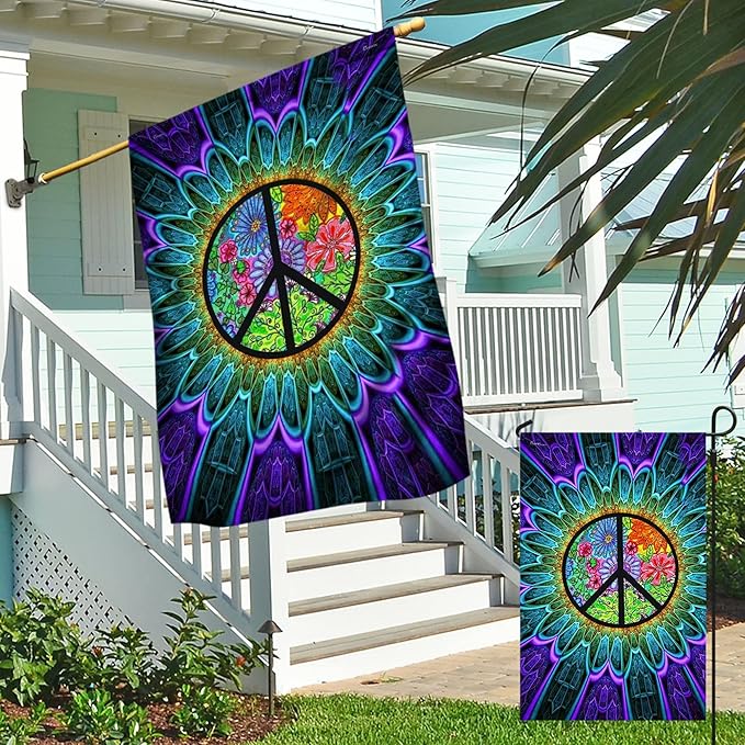 FLAGWIX Peace Hippie American Flags - Sunflower Decor, Garden Flag 12x18, Peace Sign Flags, Decorations Outdoor, A Little Something To Brighten Your Day Flag - Double Sided Heavy Duty Canvas Flags