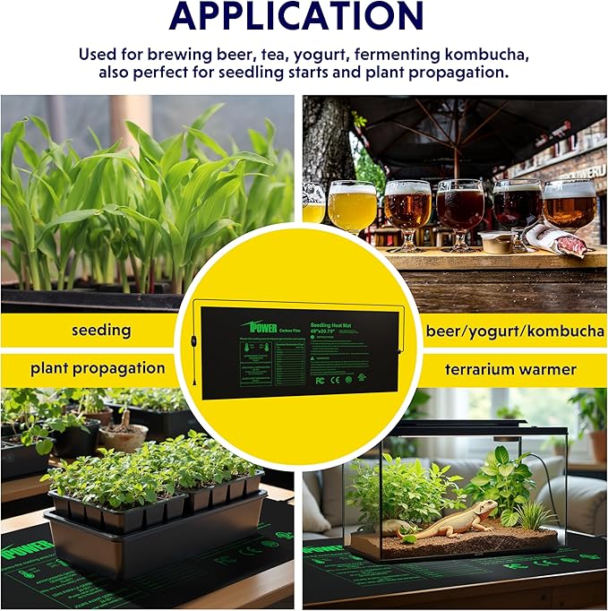 iPower 48" x 20.75" Seeding Heat Mat with Thermostat Temperature Adjustable Knob, Warm Hydroponic Indoor Gardening Plant Germination Pad,