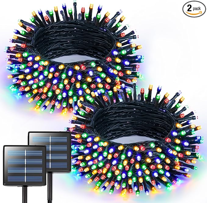 JMEXSUSS 2 Pack Solar Christmas Lights Outdoor Waterproof, Total 400LED 151FT Multi Colored Christmas Lights, 8 Modes Solar String Lights for Outside Tree Patio Garden Xmas Christmas Decorations