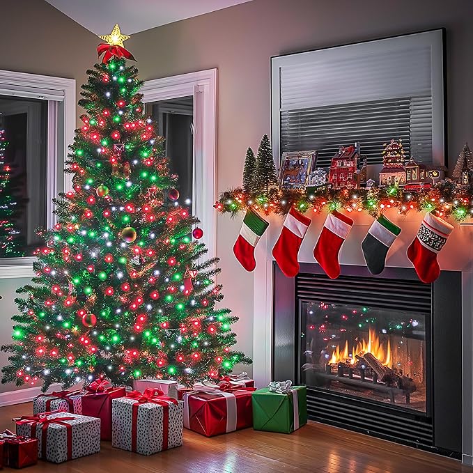 JMEXSUSS 200 LED Red White and Green Christmas Lights Outdoor, 66ft String Lights Indoor Clear Wire, Christmas Tree Lights Plug in for Bedroom Tree Christmas Party Decorations