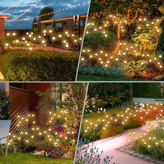Solar Lights Outdoor Waterproof, 8 Packs 64LED, Solar Garden Lights, Patio Lights, Garden Decor, Patio Decor, Firefly Lights Solar Outdoor, Unique Gifts for Women, Gifts for Grandma