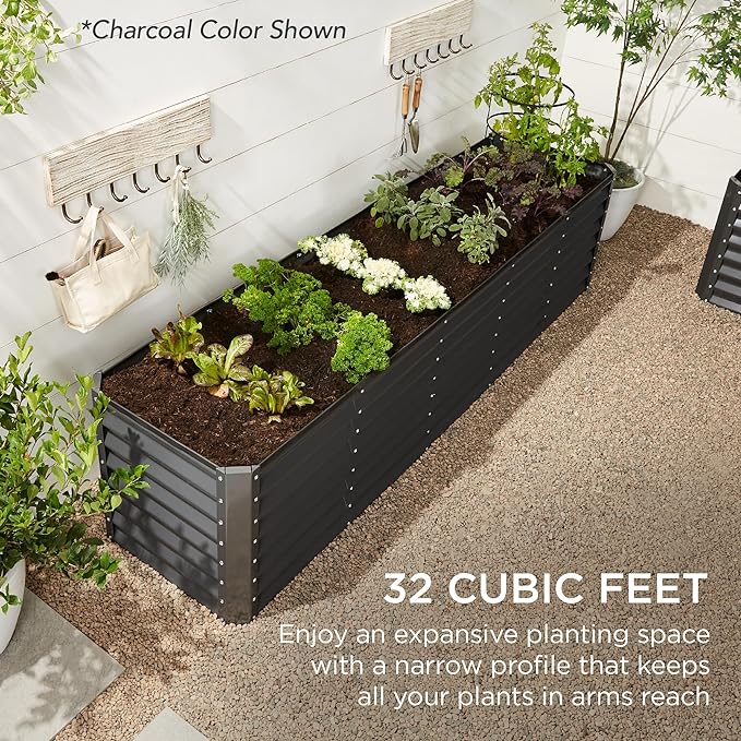 Best Choice Products 8x2x2ft Outdoor Metal Raised Garden Bed, Rectangular Deep Root Planter Box for Vegetables, Flowers, Herbs, and Succulents w/ 239 Gallon Capacity - Dark Green