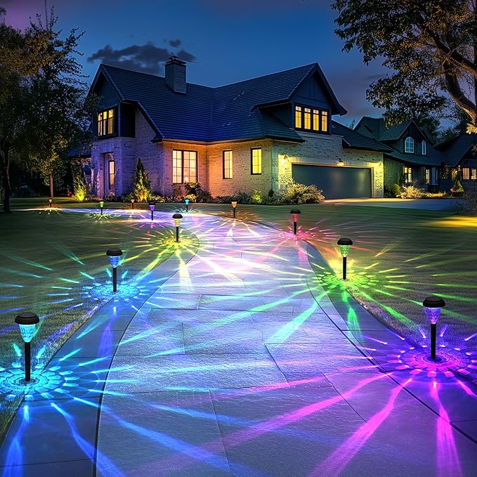Garden Decor Solar Lights Outdoor Waterproof Outdoor Decor Solar Pathway Lights Color Changing Light for Patio Driveway Walkway Yard Backyard Lawn Landscape Decor (16 Pack)