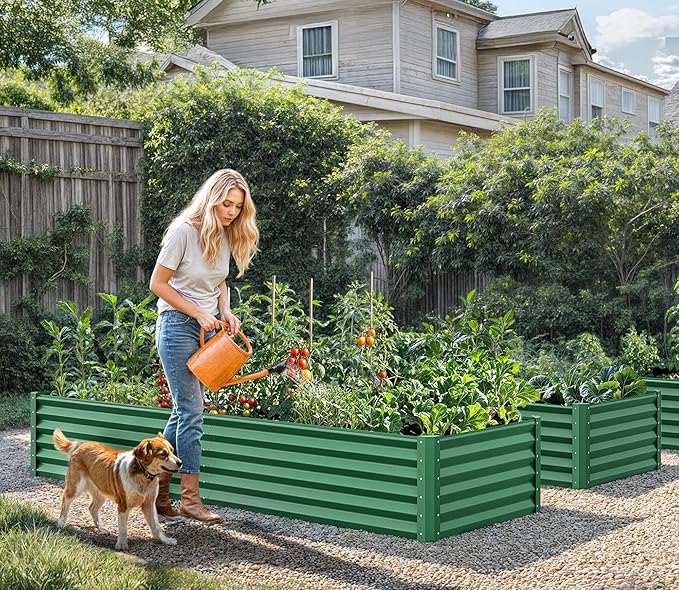 YITAHOME 6x3x1.5 2pcs Large Raised Garden Bed Kit, Galvanized Metal Planter Box with Gloves, Ground Nails, Support Rod, Outdoor Above Ground Planters for Plants Vegetables Flowers, Green