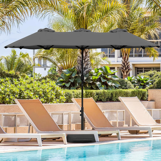 Vongrasig 15FT Large Patio Umbrella with Base Included, Outdoor Double sided Umbrellas with Crank Handle, Rectangle Table Umbrella for Pool Lawn Garden Market