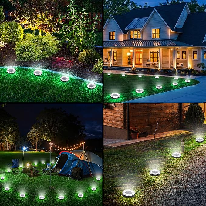 Joomer Solar Ground Lights, 8 Pack 8 LED Solar Lights Outdoor Waterproof IP68 Solar Disc Lights In-Ground Landscape Lighting Outdoor Lights for Patio Pathway Lawn Yard Driveway Walkway (White)