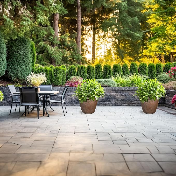 Sunnydaze 24-Inch Anjelica Large Plastic Pot for Plants - Outdoor Polyresin Round Planter with Drillable Drainage Holes - Rust - 4pk