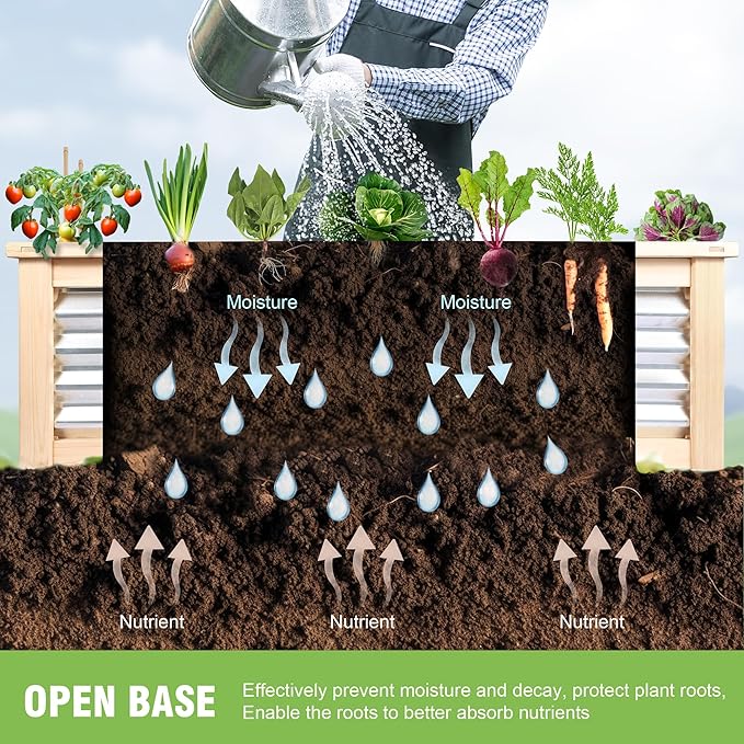 Wood Raised Garden Bed Outdoor Plant Box Planters for Outdoor 4X2X1.2 FT Plants with Galvanized Metal for Herbs Vegetables Flowers Great Patio Deck Balcony