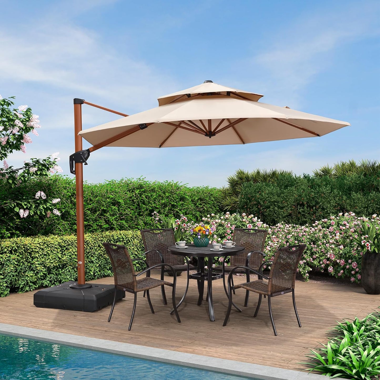 PURPLE LEAF 10ft Patio Umbrella Outdoor Round Umbrellas Large Cantilever Umbrella Windproof Offset Umbrellas Heavy Duty Sun Umbrella for Garden Deck Pool Patio, Beige