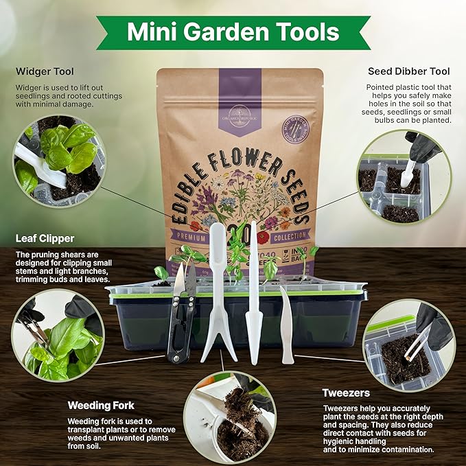 Organo Republic 20 Edible Flower Seeds Variety Pack- Indoor/Outdoor. 7000+ Non-GMO Heirloom: Borage, Bergamot, Nasturtium, Chives, Cape Daisy, Hyssop, Zinnia Seeds & More