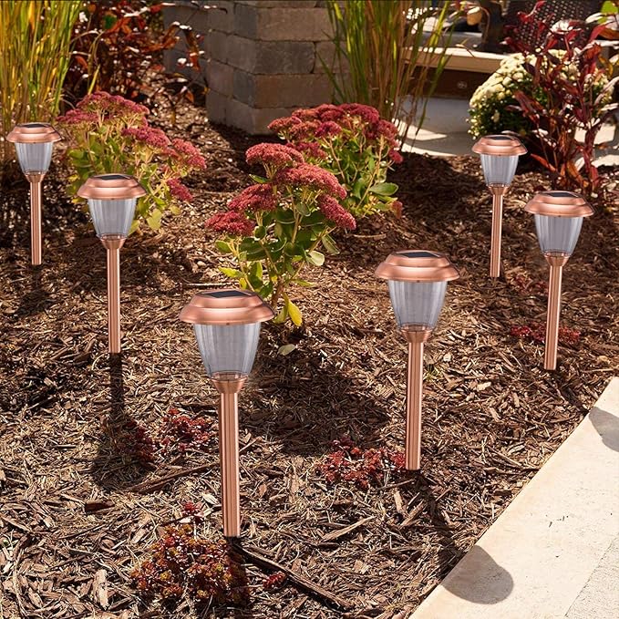 Solar Lights Outdoor - 8 Pack Copper Garden Walkway Lights Solar Powered Waterproof for Garden, Lawn, Yard, Pathway