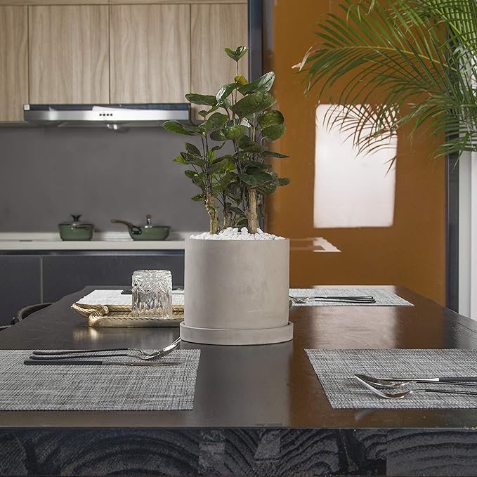 Ekirlin 6 Inch Flower Plant Pot Indoor - Grey Cement Garden Planter Concrete Planter with Drain Hole Saucer, Modern Succulents Containers for Home Decor, Office & Outdoor