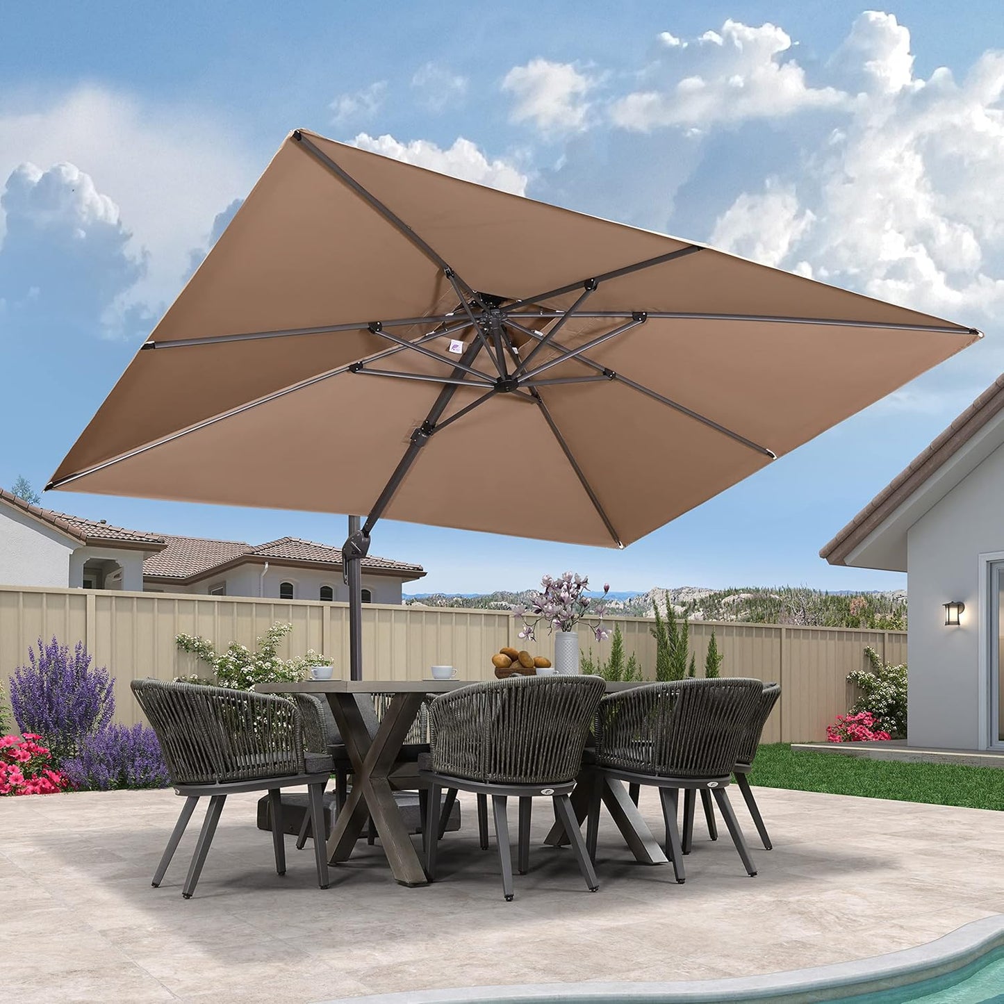 PURPLE LEAF 9' X 12' Cantilever Outdoor Umbrellas Large Patio Umbrella Hanging Double Top Rectangle Offset Umbrella with 360°Rotation Tilting Umbrella Outdoor Patio, Taupe