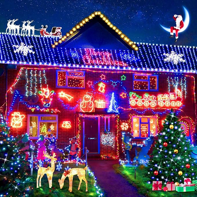 KNONEW 600ft 1500 LED Christmas String Lights Outdoor 8 Modes & Timer Fairy Light Plug in Waterproof for Xmas Yard Tree Wedding Party Holiday Decorations (Blue and White)