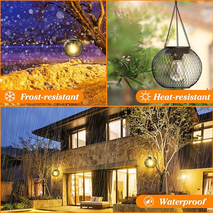 Solar Lantern Outdoor, KagoLing Upgraded Hanging Solar Lights Outdoor Garden Christmas Decorations Decorative Lighting Solar Powered Waterproof Tree Lantern for Garden Yard Patio Pathway, 4 Pack