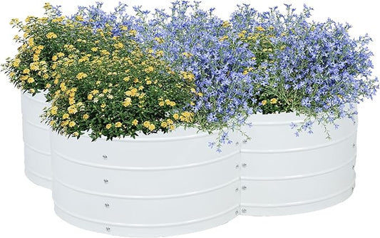 Sunnydaze Galvanized Raised Garden Bed - Metal Raised Bed for Gardening - Outdoor Planter Box for Flowers, Plants, and Vegetables - Ivory White - 12” H Clover