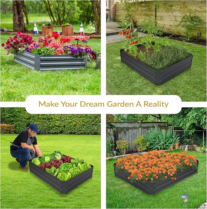 Sunnydaze Galvanized Raised Garden Bed - Metal Raised Bed for Gardening - Outdoor Planter Box for Flowers, Plants, and Vegetables - Gray - 48" W x 36" D x 12" H Rectangle