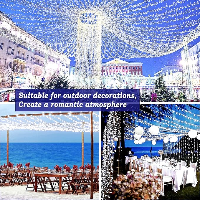 KNONEW 403ft 1000 LED String Lights Outdoor Christmas Lights 8 Modes & Timer Fairy Light Plug in Waterproof LED String Lights for Xmas Yard Tree Wedding Party Holiday Decorations (Cool White)