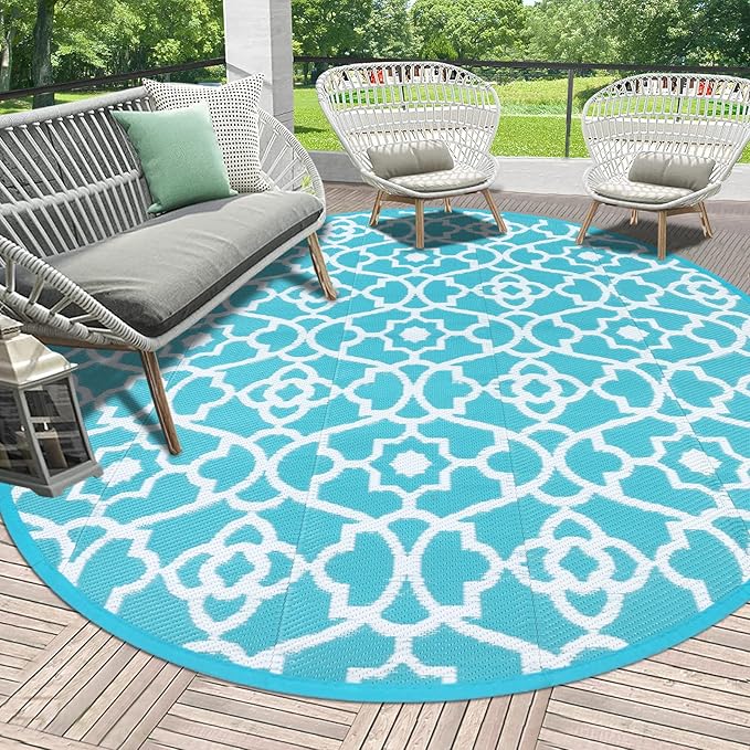 HEBE Outdoor Rug Waterproof 8ft, Plastic Straw Rug Camping Rug, Reversible Outdoor Patio Rugs RV Mat Clearance, Indoor Outside Floor Carpet for Porch,Deck,Camper,Balcony,Backyard