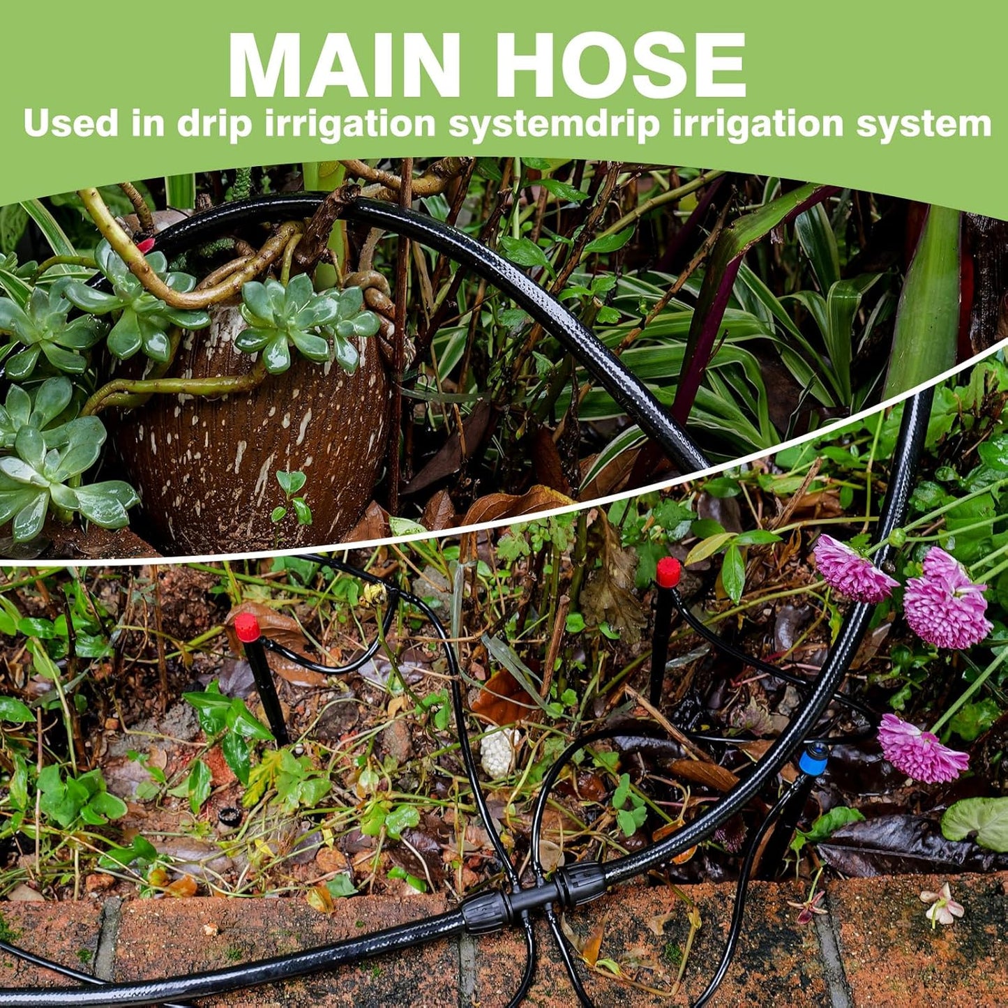 40 FT 1/2 inch Drip Irrigation Irrigation kit Main Line Supply Hose Tube for Garden Irrigation System (Includes 1/2"" Straight Connector, 3-Way Connector, Switch Valve), Black